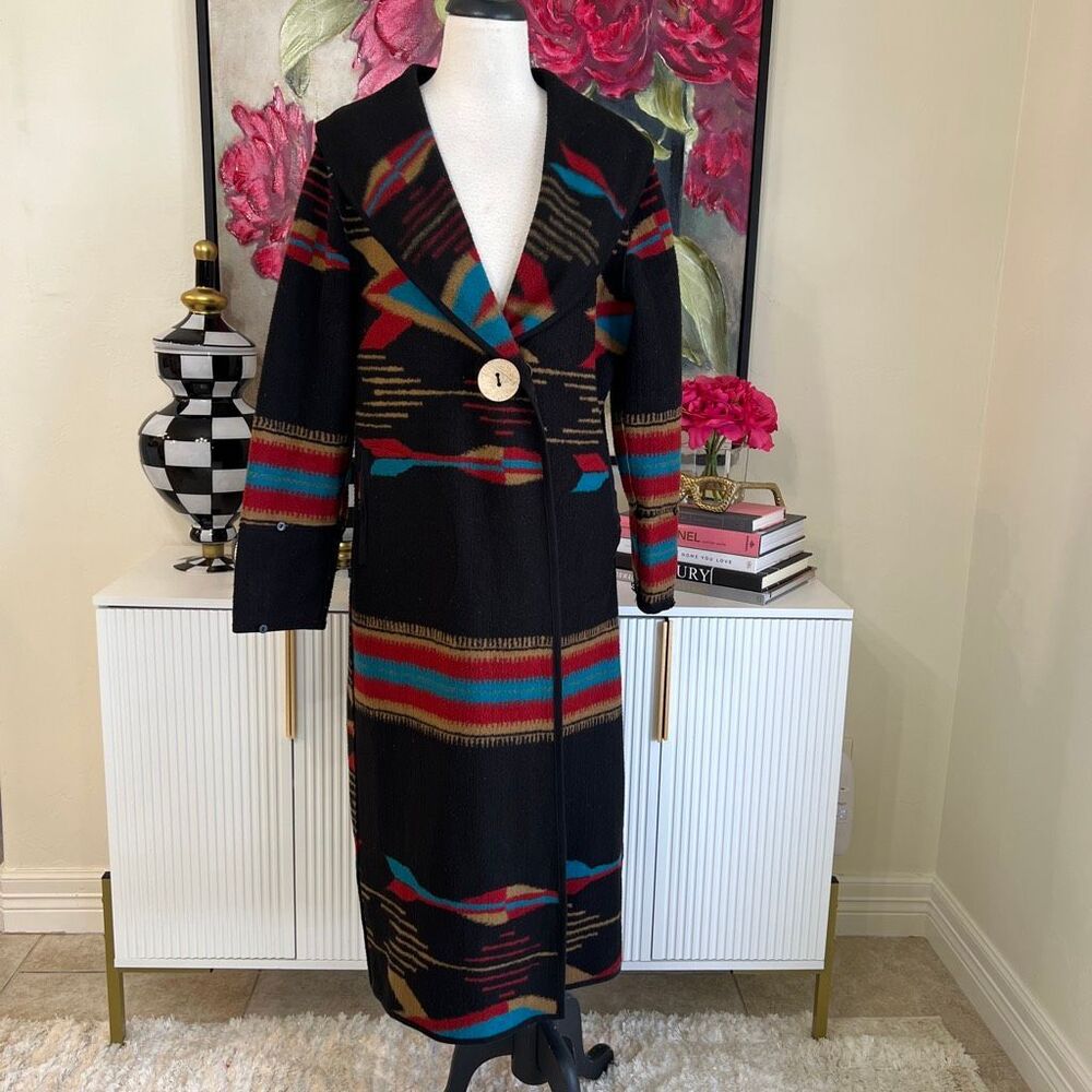 Tasha Polizzi Women's Saddle Blanket Southwestern Aztec Coat Black Size Medium